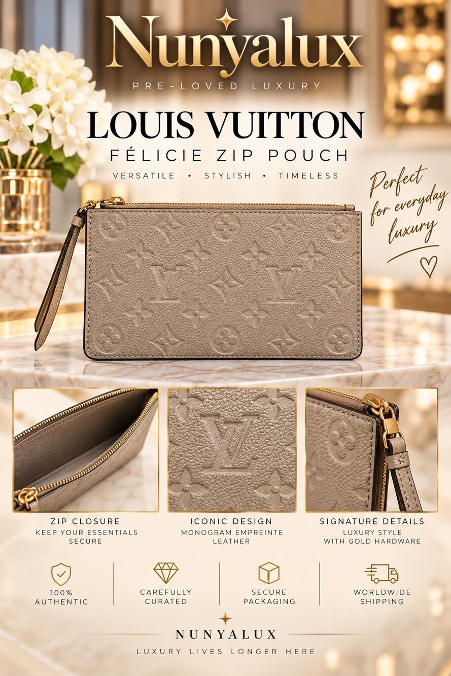 Louis Vuitton Felicie Zip Mono Empreinte Leather Wallet Tourterelle 7.5 x 3.75
